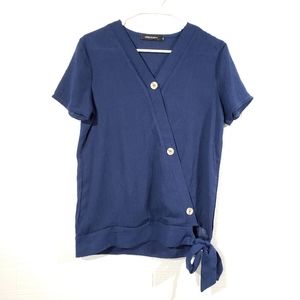 Diagonal Button Up Blouse With Tie F35